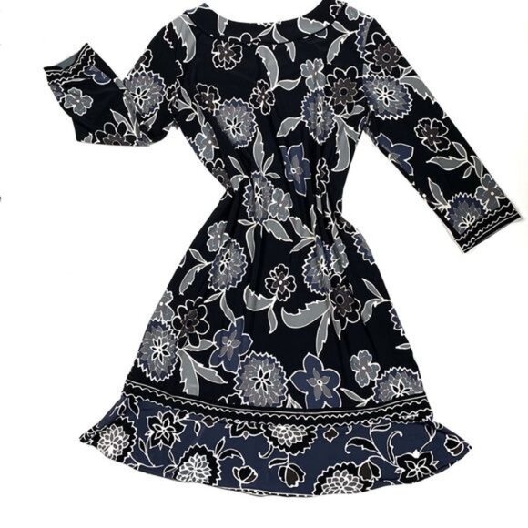 Nine West Floral Ruffle Bottom Boat Neck Multicolor Mini Shift Dress Size 6 - Picture 2 of 7